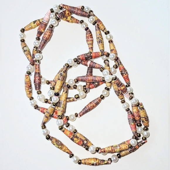 Hand Crafted Jewelry - 2 ROLLED PAPER BEAD NECKLACES - LIGHTWEIGHT - ABOUT 28" LONG EACH